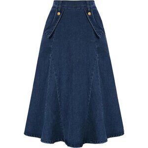 Women's Denim Skirts Elastic High Waist A-Line Blue